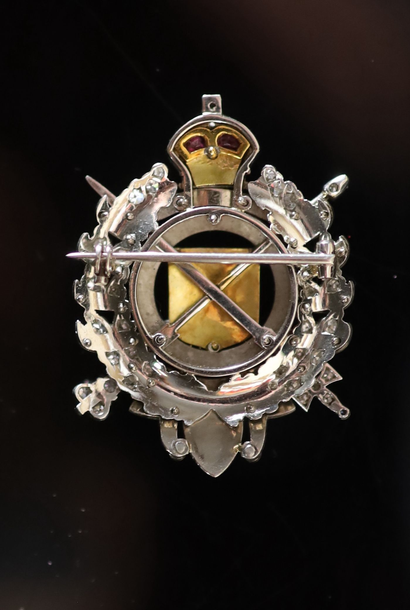 A white and yellow gold, diamond and polychrome enamel set London Rifle Brigade Sweetheart’s brooch